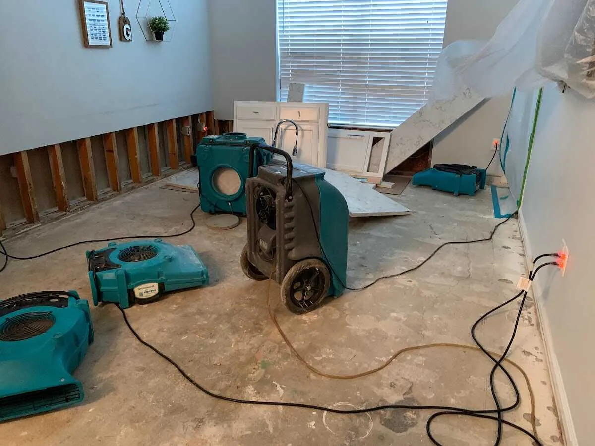 Dehumidifier in flood-cut room for Water Damage Restoration in Clairton